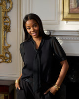 Tie Neck Top with Puff Sleeves