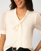 Tie Neck Top with Puff Sleeves