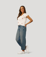 Crinkle Vneck Embroidered Tee