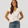Crinkle Vneck Embroidered Tee
