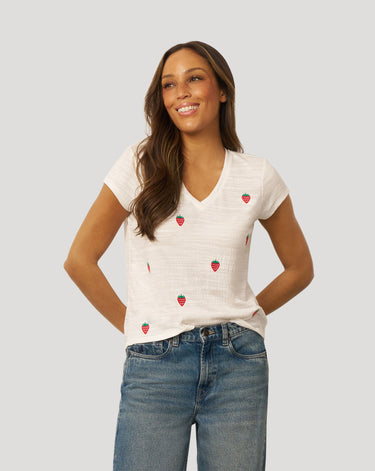 Crinkle Vneck Embroidered Tee