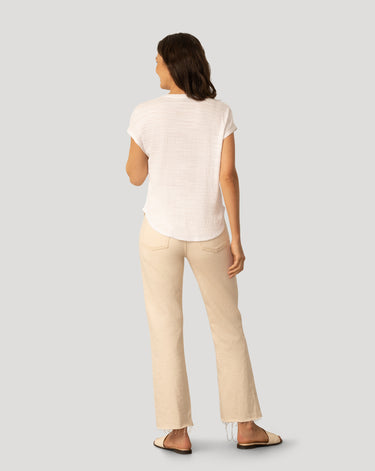 Embroidered Henley Crinkle Tee