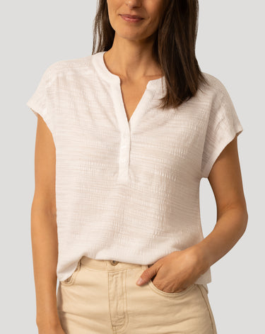 Embroidered Henley Crinkle Tee