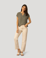 Embroidered Henley Crinkle Tee