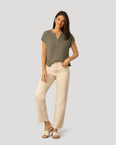 Embroidered Henley Crinkle Tee