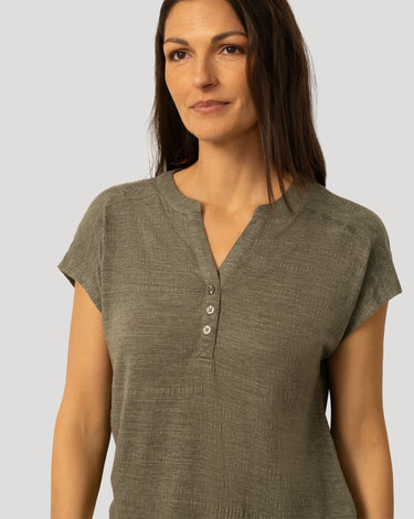Embroidered Henley Crinkle Tee