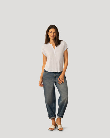 Embroidered Henley Crinkle Tee