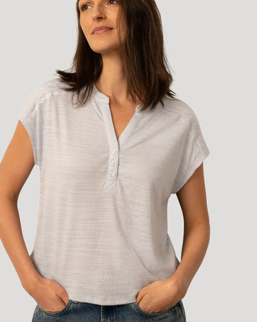 Embroidered Henley Crinkle Tee