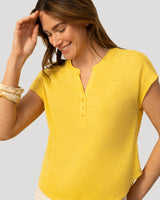 Embroidered Henley Crinkle Tee