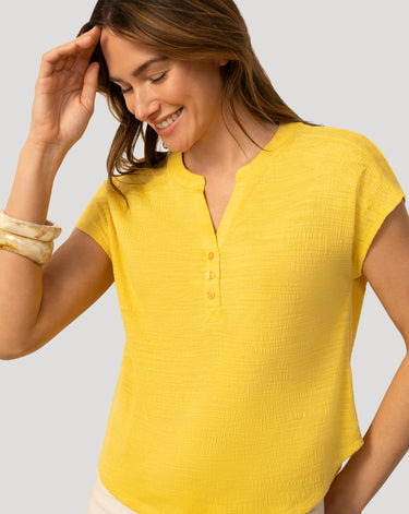 Embroidered Henley Crinkle Tee