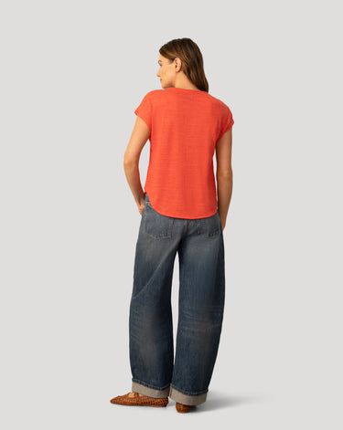 Embroidered Henley Crinkle Tee