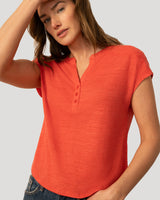 Embroidered Henley Crinkle Tee