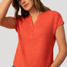 Embroidered Henley Crinkle Tee