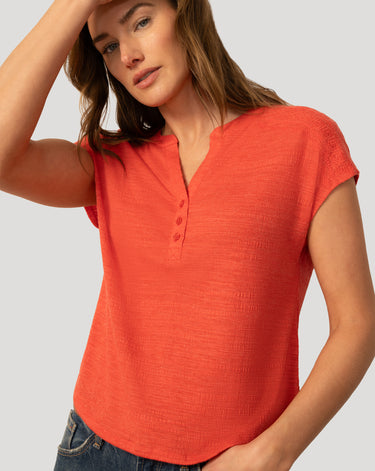 Embroidered Henley Crinkle Tee