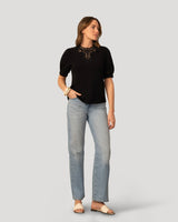 Embroidered Yoke Puff Sleeve Top