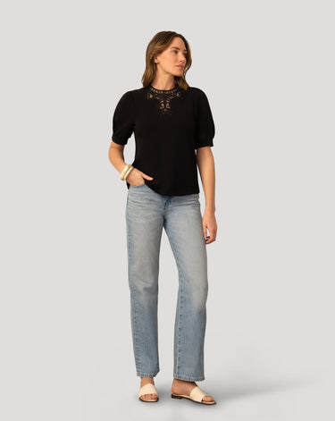 Embroidered Yoke Puff Sleeve Top