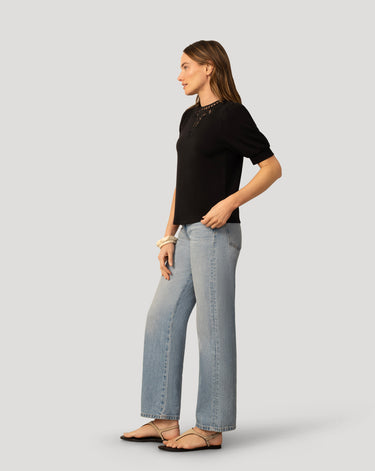 Embroidered Yoke Puff Sleeve Top