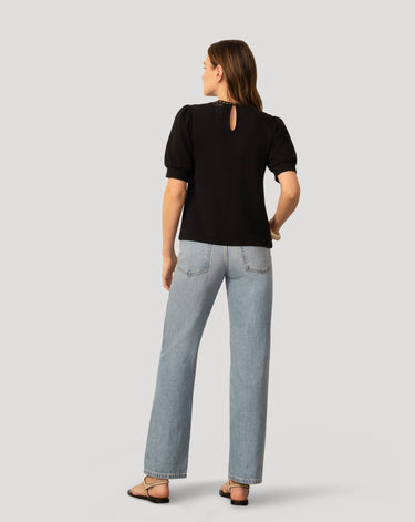 Embroidered Yoke Puff Sleeve Top