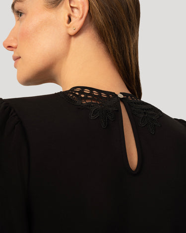 Embroidered Yoke Puff Sleeve Top