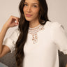 Embroidered Yoke Puff Sleeve Top