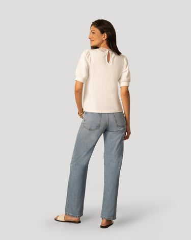 Embroidered Yoke Puff Sleeve Top