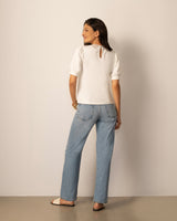 Embroidered Yoke Puff Sleeve Top