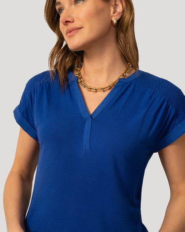 Smocked Shoulder Slub Tee