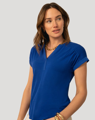 Smocked Shoulder Slub Tee