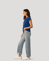 Split Neck Sleeve Tab Top