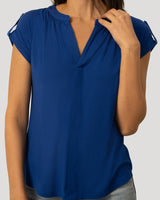 Split Neck Sleeve Tab Top