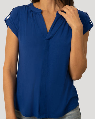 Split Neck Sleeve Tab Top