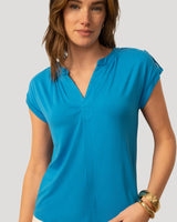 Split Neck Sleeve Tab Top