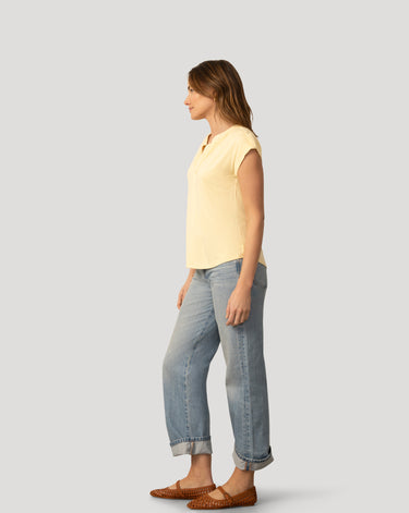 Split Neck Sleeve Tab Top