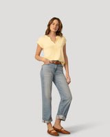 Split Neck Sleeve Tab Top