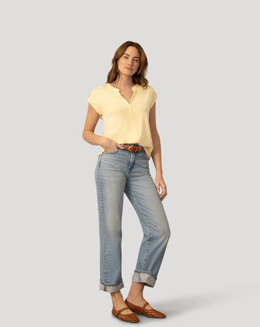 Split Neck Sleeve Tab Top