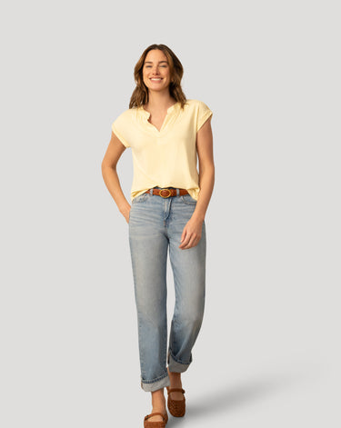 Split Neck Sleeve Tab Top