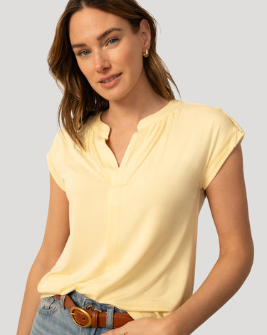 Split Neck Sleeve Tab Top