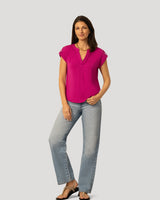 Split Neck Sleeve Tab Top