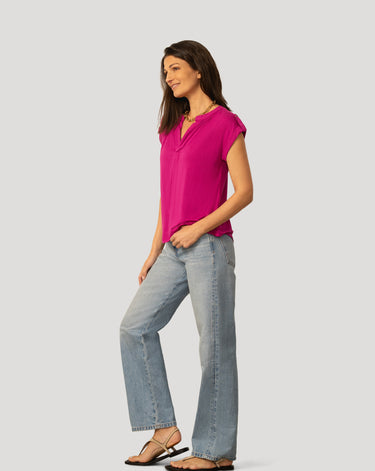 Split Neck Sleeve Tab Top