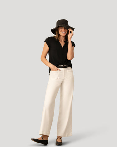 Split Neck Sleeve Tab Top