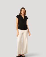 Split Neck Sleeve Tab Top