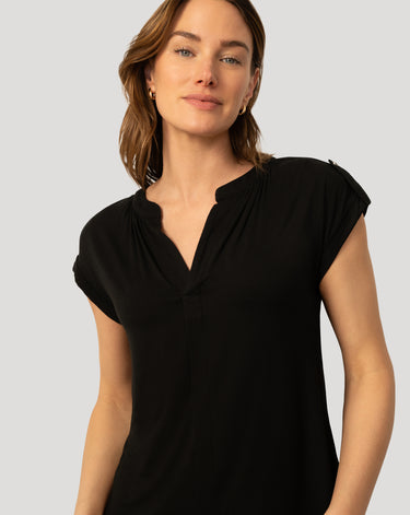 Split Neck Sleeve Tab Top