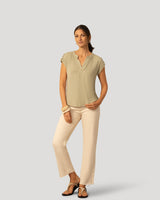 Split Neck Sleeve Tab Top