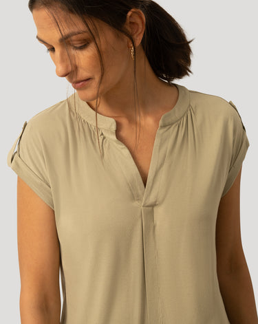 Split Neck Sleeve Tab Top