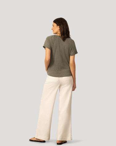 Embroidered Split Neck Tie Top