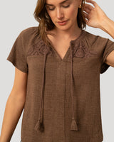 Crochet Trim Crinkle Peasant Top