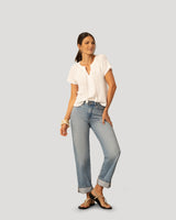 Crochet Trim Crinkle Peasant Top