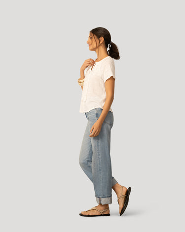 Crochet Trim Crinkle Peasant Top