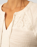 Crochet Trim Crinkle Peasant Top