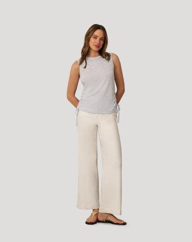 Embroidered Yoke Ruched Top